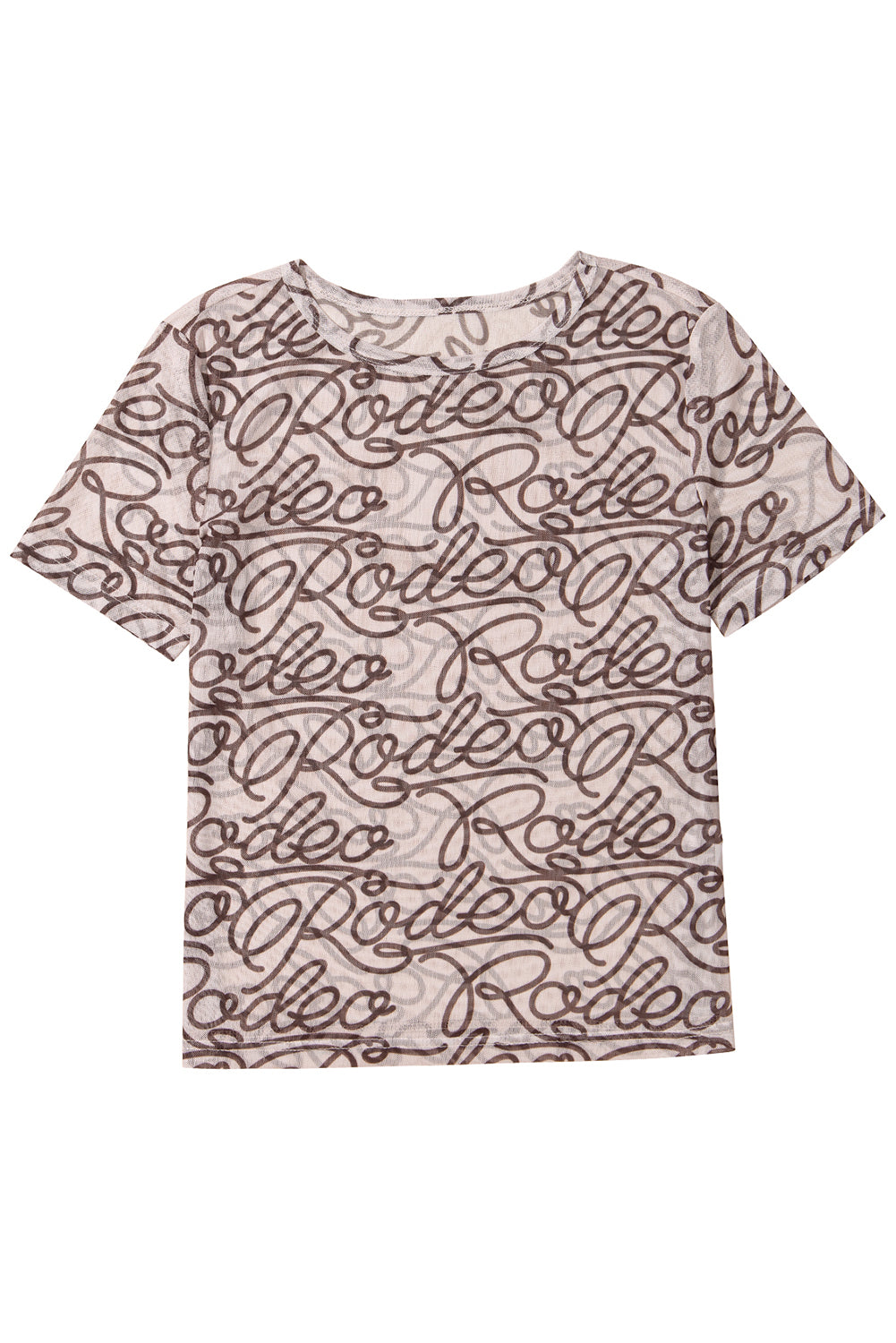 Brown Rodeo Print Round Neck Slim Fit Mesh T Shirt