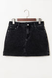 Carbon Grey Mineral Wash Ripped Raw Hem Denim Mini Skirt