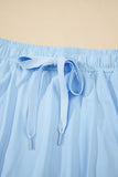 Sky Blue Drawstring High Waist Lined Tennis Skorts