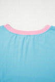 Turquoise Colorblock Edge Drop Shoulder T Shirt and Skirt 2Pcs Set