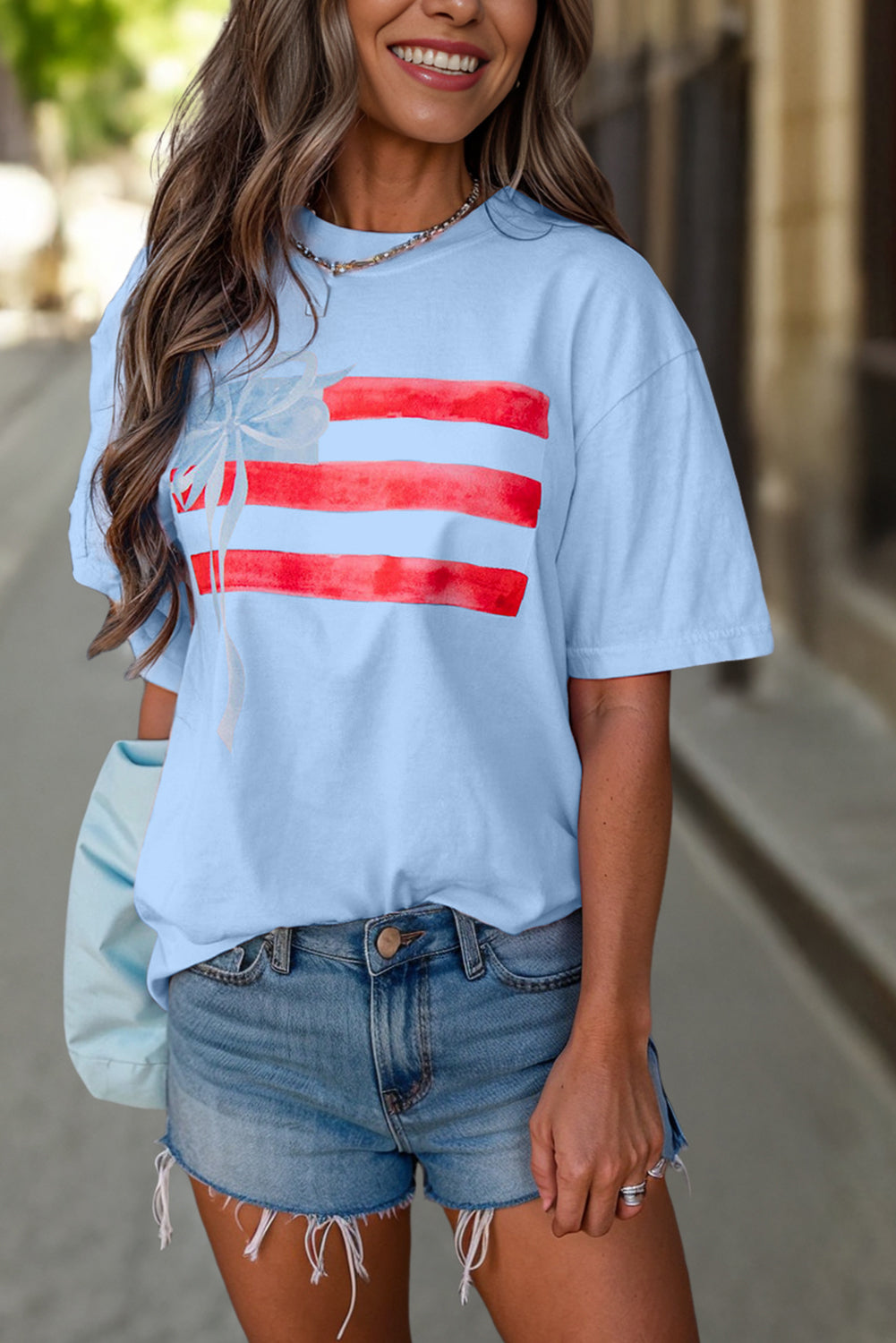 Myosotis Flag Bow Graphic Crewneck Tee