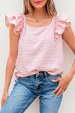 Gossamer Pink Textured Bow Knot Frilled Butterfly Sleeve Blouse