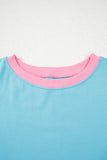 Turquoise Colorblock Edge Drop Shoulder T Shirt and Skirt 2Pcs Set