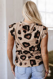 Khaki Leopard Crew Neck Cap Sleeve Casual Tee
