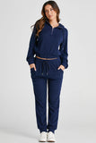 Navy Blue Ribbed Knit Cropped Hoodie and Drawstring Joggers Set