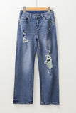 Ashleigh Blue Distressed Raw Hem Straight Leg High Waist Jeans