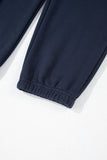 Navy Blue Fold Down Collar Pullover and Joggers Tracksuit