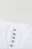 White Plain High Waist Buttons Frayed Cropped Denim Jeans