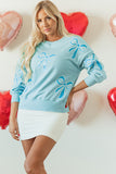 Beau Blue Sequined Bowknot Drop Shoulder Oversized Sweatshirt