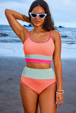 Grapefruit Orange Color Block High Waisted Sexy Bikini Set