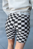 Black Checkerboard Printed High Waist Biker Shorts Leggings