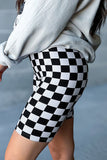 Black Checkerboard Printed High Waist Biker Shorts Leggings