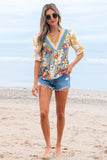 Multicolour Crochet V Neck Half Sleeve Boho Floral Blouse