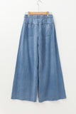 Beau Blue Mineral Wash Button Fly Waist Wide Leg Jeans