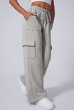 Light Grey Multi Pockets Lace-up High Waist Wide Leg Workout Pants