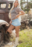 Brown Rodeo Print Round Neck Slim Fit Mesh T Shirt