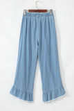 Myosotis Light Wash Raw Hem Ruffled Wide Leg Jeans