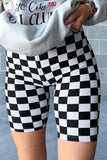 Black Checkerboard Printed High Waist Biker Shorts Leggings