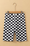 Black Checkerboard Printed High Waist Biker Shorts Leggings