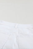 White Plain High Waist Buttons Frayed Cropped Denim Jeans