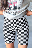 Black Checkerboard Printed High Waist Biker Shorts Leggings