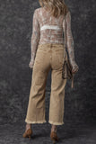 Light French Beige Acid Washed High Rise Cropped Wide Leg Jeans