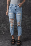 Sky Blue Acid Wash Distressed Slim Fit Jeans