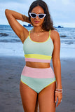 Beau Blue Color Block High Waisted Sexy Bikini Set