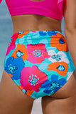 Rose Red Floral Print High Waist Bikini Bottoms