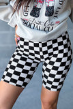 Black Checkerboard Printed High Waist Biker Shorts Leggings