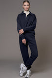 Navy Blue Fold Down Collar Pullover and Joggers Tracksuit