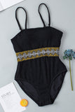 Black Geometric Trim High Waist Strapless One Piece Swimsuit