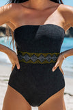 Black Geometric Trim High Waist Strapless One Piece Swimsuit