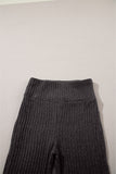 Dark Grey Wide Waistband Ribbed Textured Knit Leggings