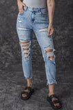 Sky Blue Acid Wash Distressed Slim Fit Jeans