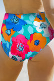 Rose Red Floral Print High Waist Bikini Bottoms