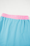 Turquoise Colorblock Edge Drop Shoulder T Shirt and Skirt 2Pcs Set