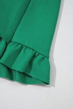 Sea Green Half Zip Puff Sleeve Top and Ruffled Shorts Set