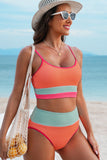 Grapefruit Orange Color Block High Waisted Sexy Bikini Set