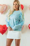 Beau Blue Sequined Bowknot Drop Shoulder Oversized Sweatshirt