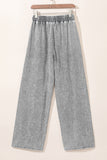 Medium Grey Drawstring Elastic Waist Wide Leg Jeans