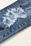 Navy Blue Light Wash Frayed Slim Fit High Waist Jeans