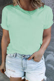 Iceland Blue Round Neck Rolled Sleeve Plus Size T-shirt