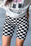 Black Checkerboard Printed High Waist Biker Shorts Leggings