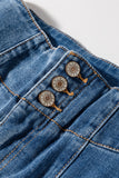 Sail Blue High Waist Button Fly Seamed Raw Hem Flare Jeans