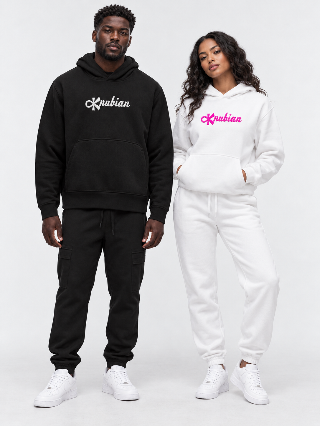 Models wearing black and white Knubian sportswear